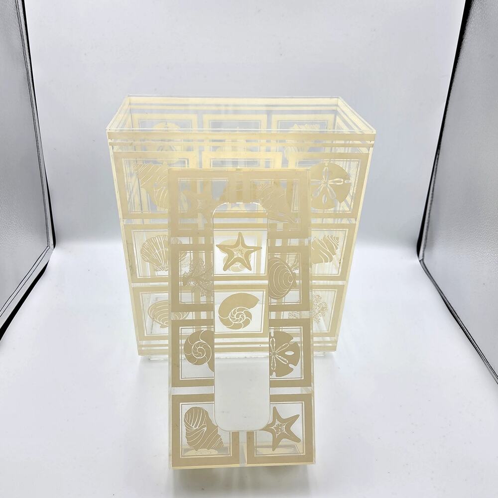 Unbranded Tissue Box Cover Acrylic Clear Gold Seashell Starfish Beach Excellent